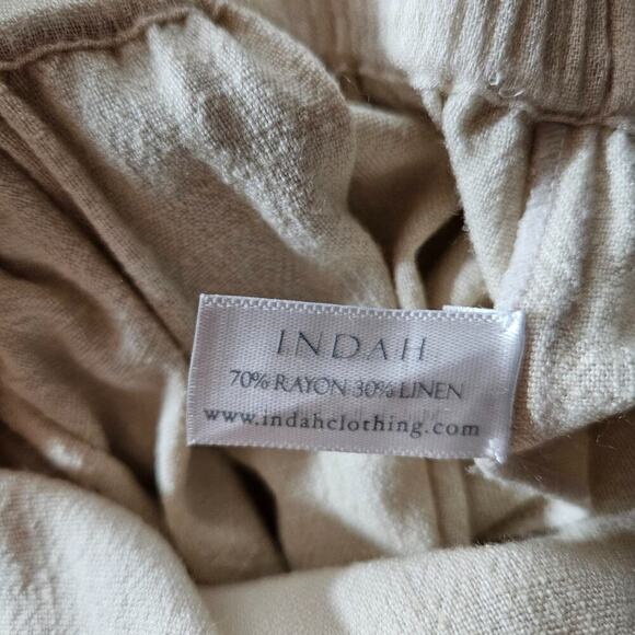 Indah Jumpsuit Small Cream Linen Blend Long Sleeves Neck Tie One Piece Outfit - Picture 14 of 15